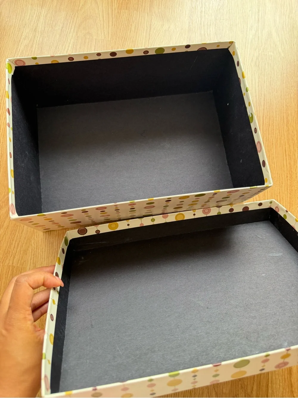 Patterned Storage Box in White with Pink, Green & Brown Dots